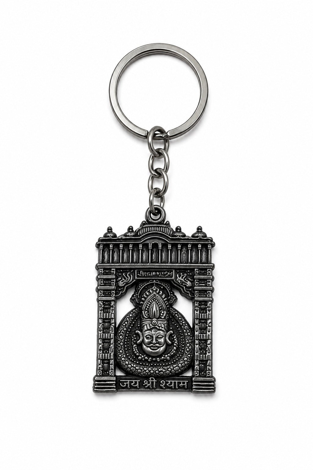 Torann Dwar | Grey Premium Metal Keychain Shyam baba Photo Keychain
