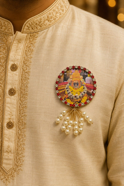 Ramsa Pir Premium Pearl Brooch | Ramdev Pir Devotional Brooch for Poshak, Pagdi & Mandir Shringar