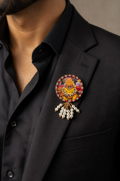 Ramsa Pir Premium Pearl Brooch | Ramdev Pir Devotional Brooch for Poshak, Pagdi & Mandir Shringar