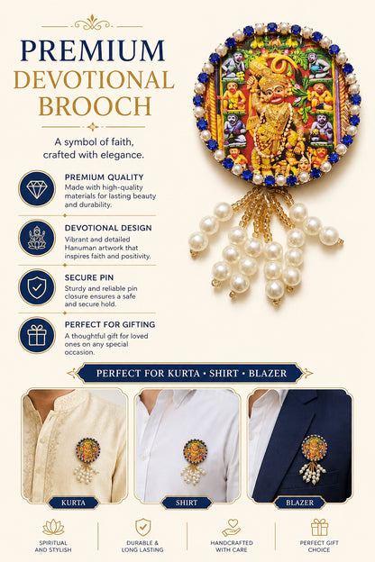 Sarangpur Hanuman Premium Pearl Brooch | Kashtbhanjan Hanuman Devotional Brooch for Poshak, Pagdi & Mandir Shringar