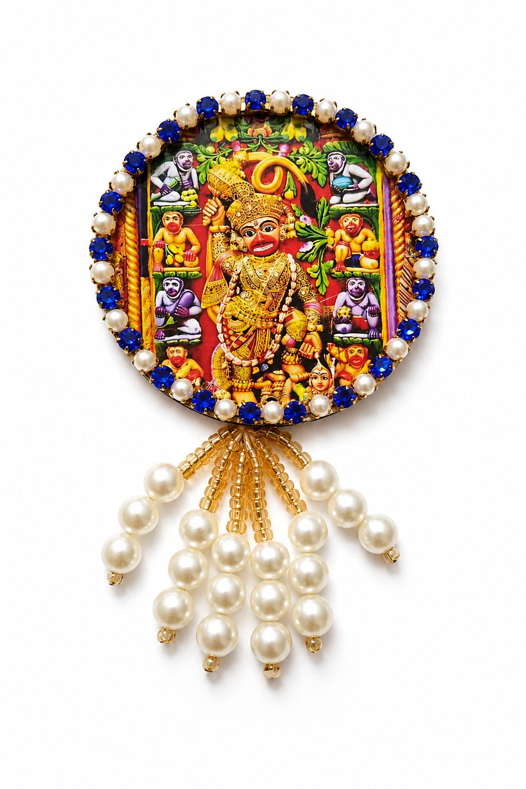 Sarangpur Hanuman Premium Pearl Brooch | Kashtbhanjan Hanuman Devotional Brooch for Poshak, Pagdi & Mandir Shringar