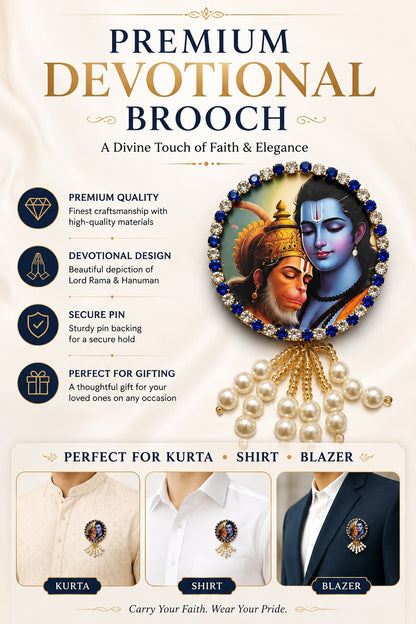 Shri Ram & Hanuman Premium Pearl Brooch | Ram Hanuman Devotional Brooch for Poshak, Pagdi & Mandir Shringar
