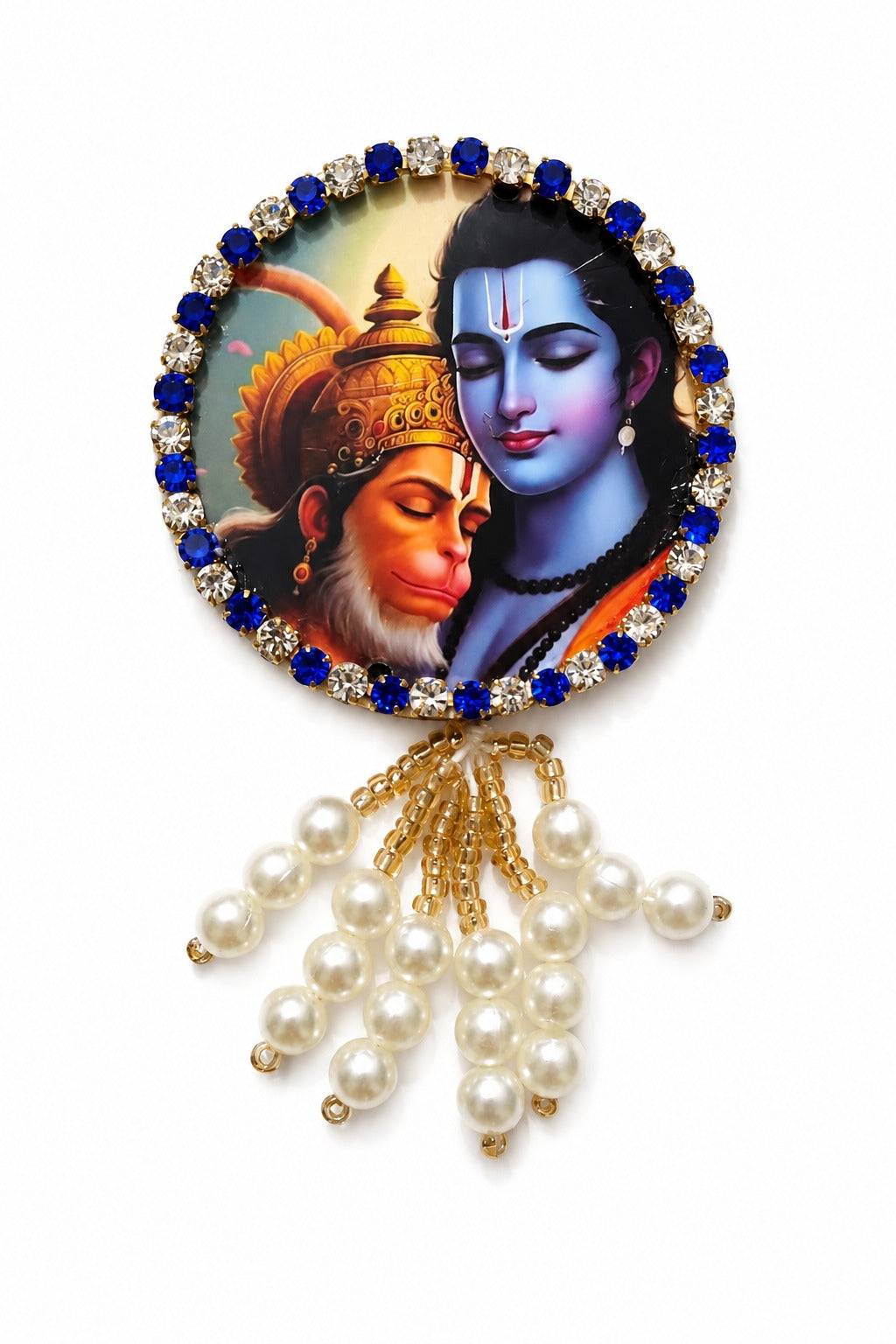 Shri Ram & Hanuman Premium Pearl Brooch | Ram Hanuman Devotional Brooch for Poshak, Pagdi & Mandir Shringar