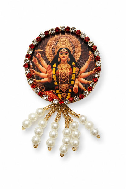 Durga Mata Premium Pearl Brooch | Maa Durga Devotional Brooch for Poshak, Pagdi & Mandir Shringar