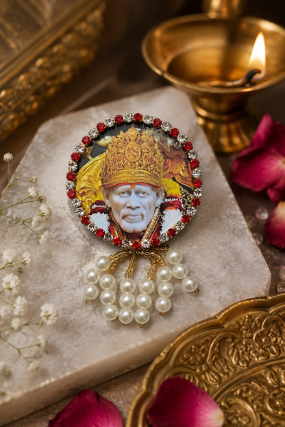 Sai Baba Premium Pearl Brooch | Shirdi Sai Baba Devotional Brooch for Poshak, Pagdi & Mandir Shringar