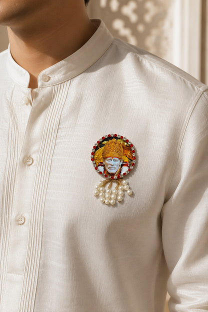 Sai Baba Premium Pearl Brooch | Shirdi Sai Baba Devotional Brooch for Poshak, Pagdi & Mandir Shringar