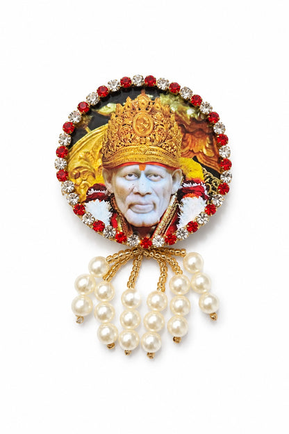 Sai Baba Premium Pearl Brooch | Shirdi Sai Baba Devotional Brooch for Poshak, Pagdi & Mandir Shringar