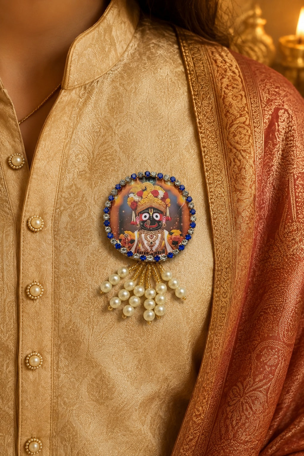 Lord Jagannath Premium Pearl Brooch | Jagannath Dev Devotional Brooch for Poshak & Mandir Shringar
