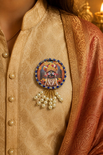 Lord Jagannath Premium Pearl Brooch | Jagannath Dev Devotional Brooch for Poshak & Mandir Shringar