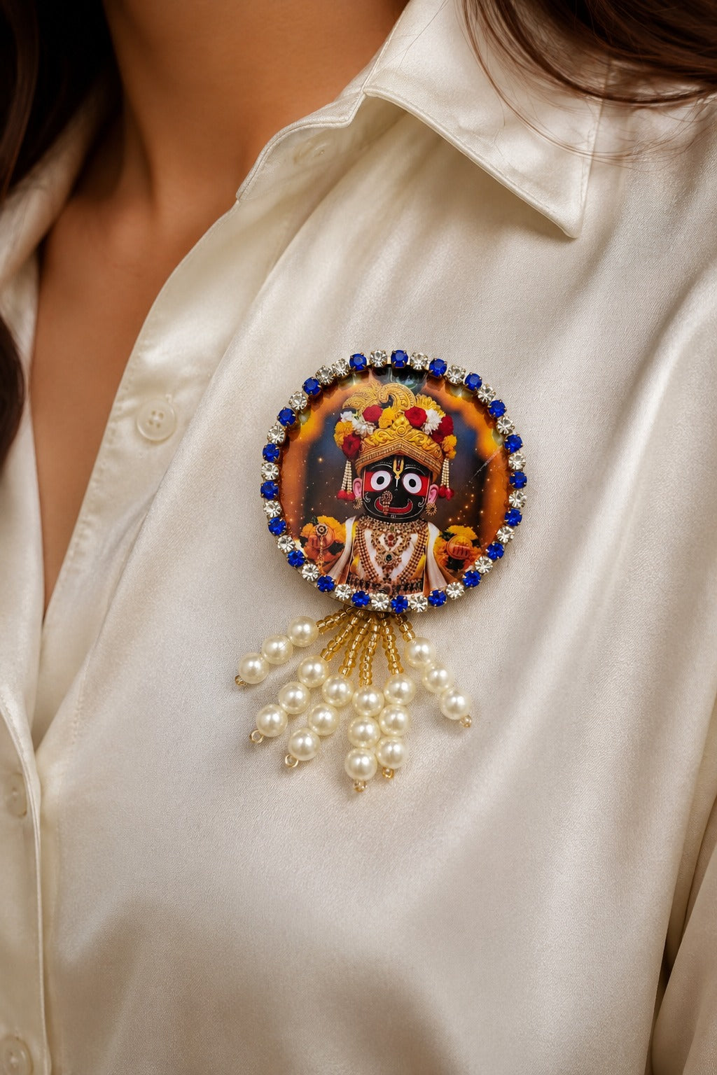Lord Jagannath Premium Pearl Brooch | Jagannath Dev Devotional Brooch for Poshak & Mandir Shringar