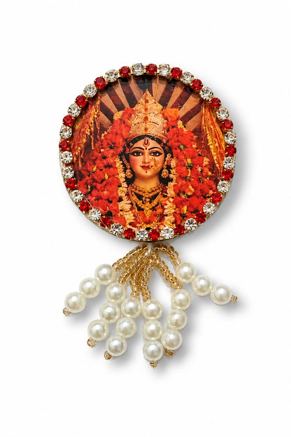 Ambe Mata Premium Pearl Brooch | Maa Ambe Devotional Brooch for Poshak, Pagdi & Mandir Shringar