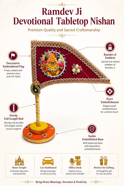Ramdev Ji Decorative Maroon Nishan Flag for Car Dashboard, Home Mandir & Office Table
