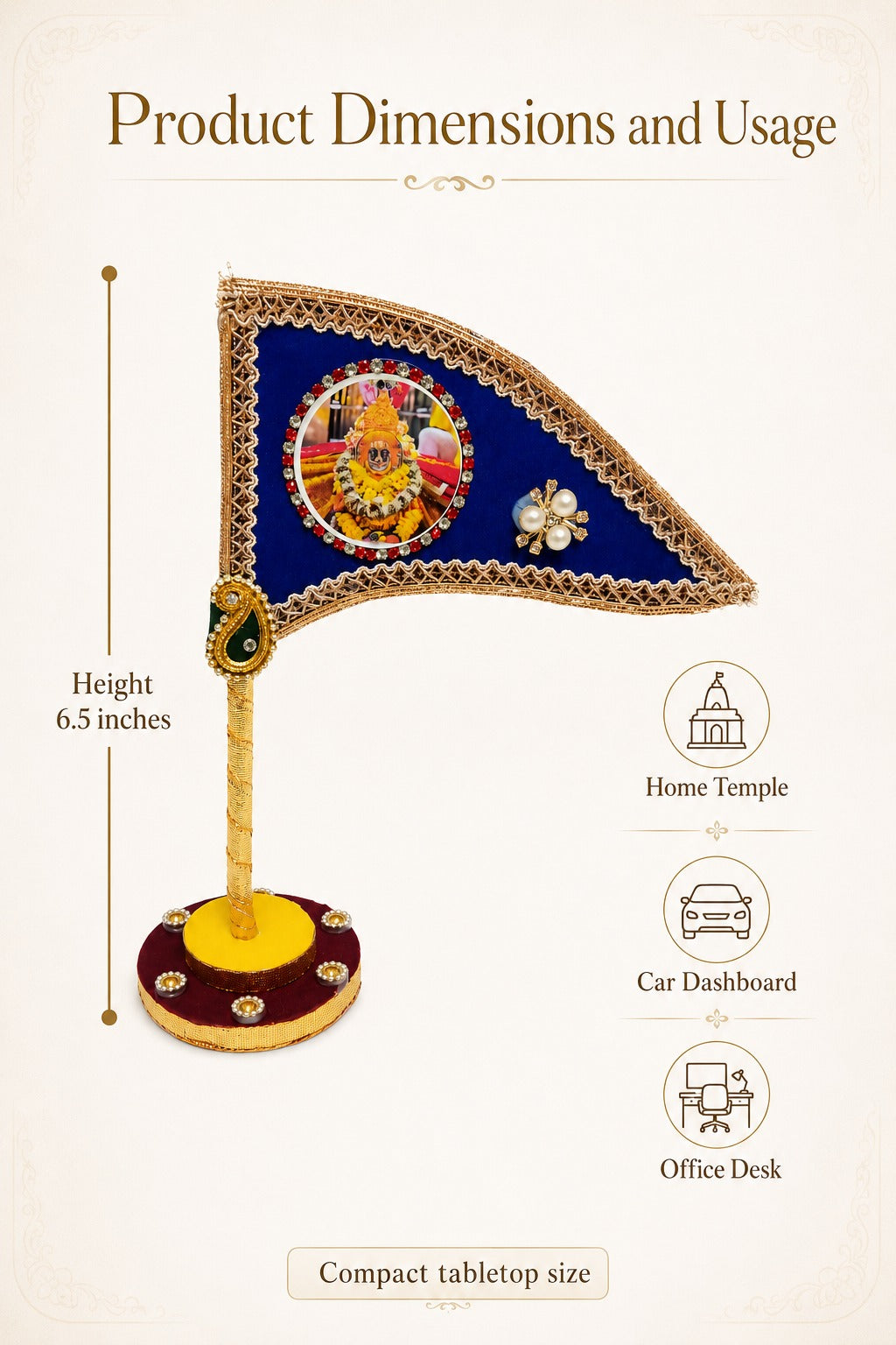 Ramdev Ji Royal Blue  Decorative Nishan Flag for Car Dashboard, Home Mandir & Office Table