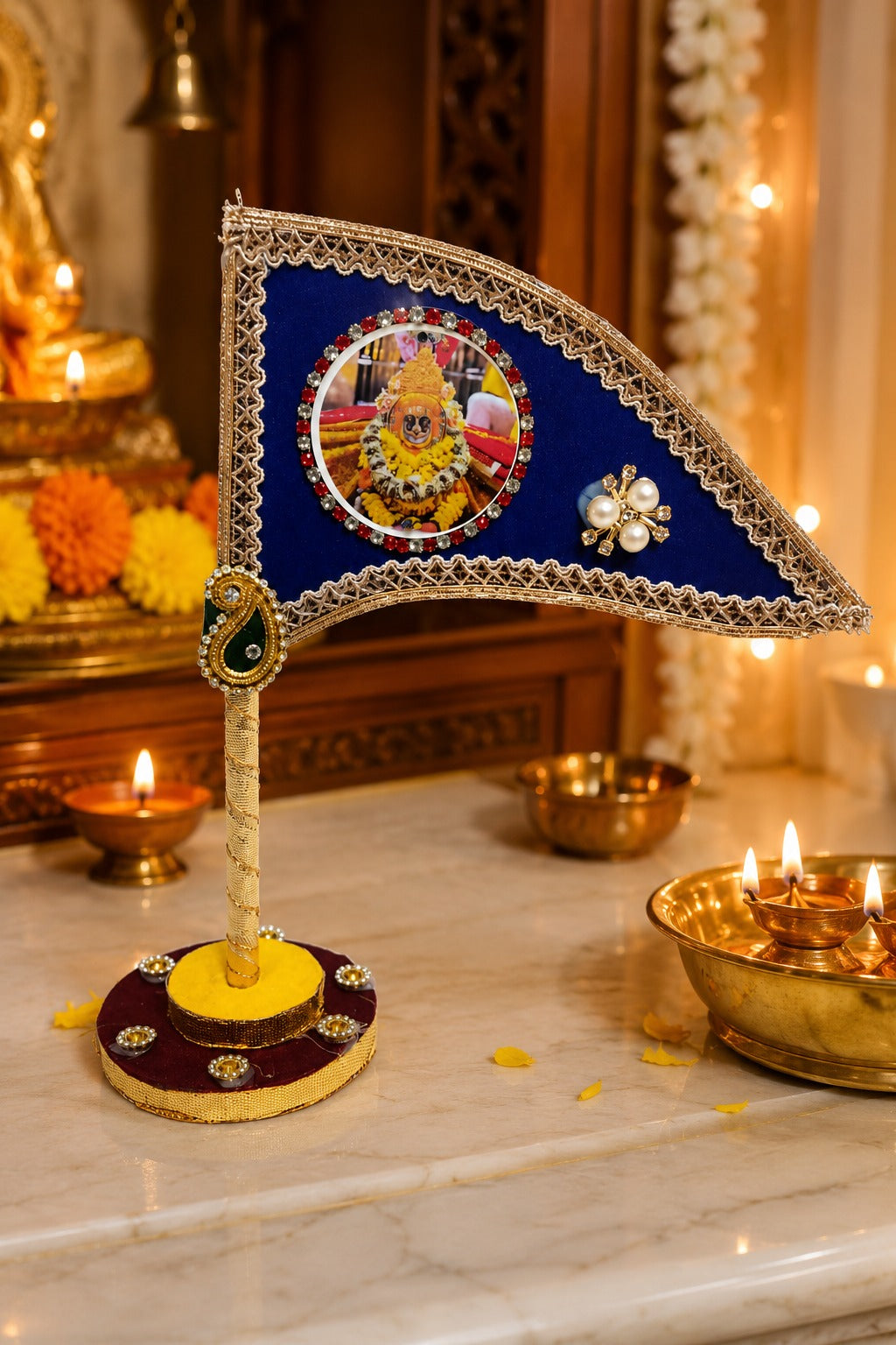 Ramdev Ji Royal Blue  Decorative Nishan Flag for Car Dashboard, Home Mandir & Office Table