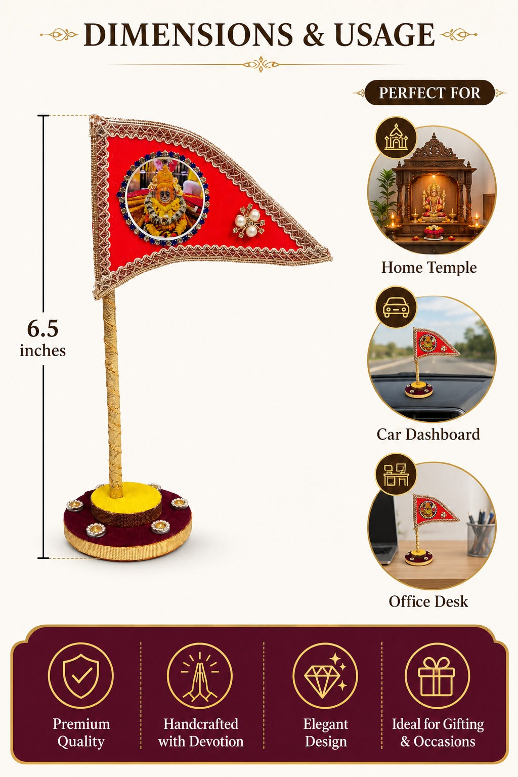 Ramdev Ji Decorative Red Nishan Flag for Car Dashboard, Home Mandir & Office Table
