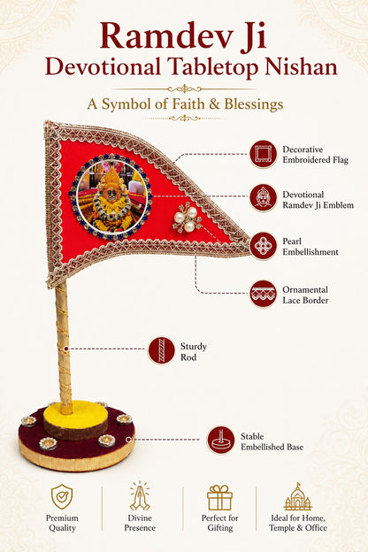 Ramdev Ji Decorative Red Nishan Flag for Car Dashboard, Home Mandir & Office Table