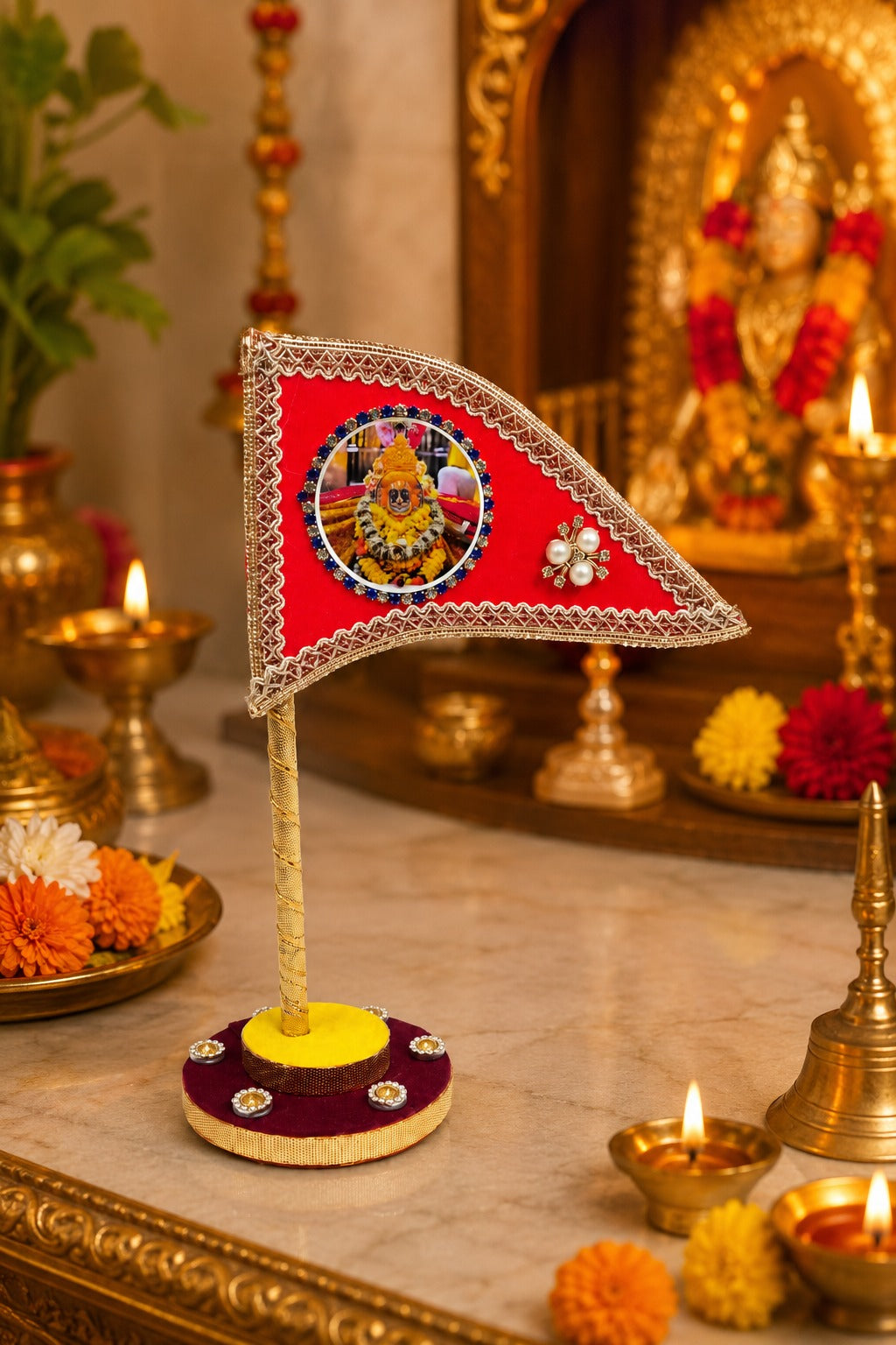 Ramdev Ji Decorative Red Nishan Flag for Car Dashboard, Home Mandir & Office Table