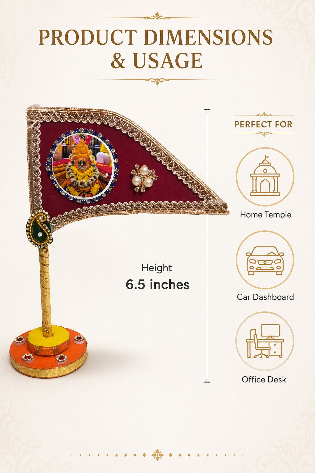 Ramdev Ji Decorative Maroon Nishan Flag for Car Dashboard, Home Mandir & Office Table