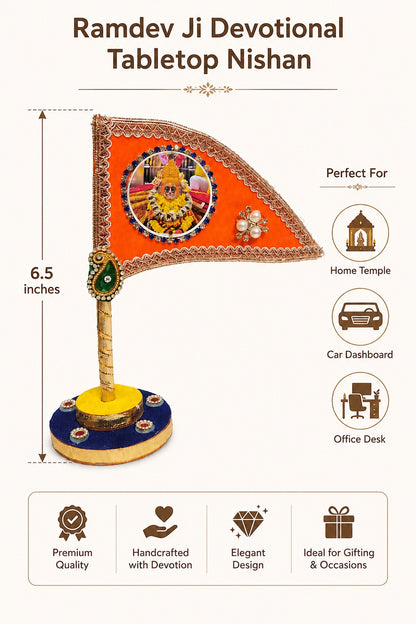 Ramdev Ji Decorative Saffron Nishan Flag for Car Dashboard, Home Mandir & Office Table