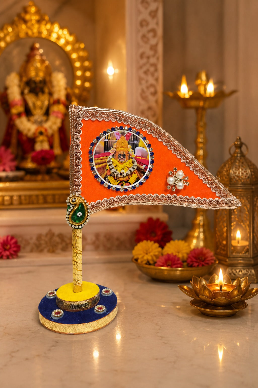 Ramdev Ji Decorative Saffron Nishan Flag for Car Dashboard, Home Mandir & Office Table