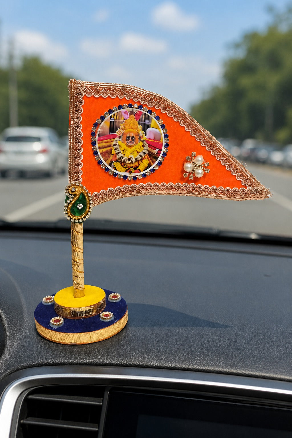 Ramdev Ji Decorative Saffron Nishan Flag for Car Dashboard, Home Mandir & Office Table