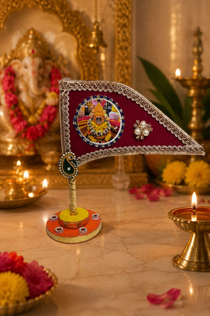 Ramdev Ji Decorative Maroon Nishan Flag for Car Dashboard, Home Mandir & Office Table