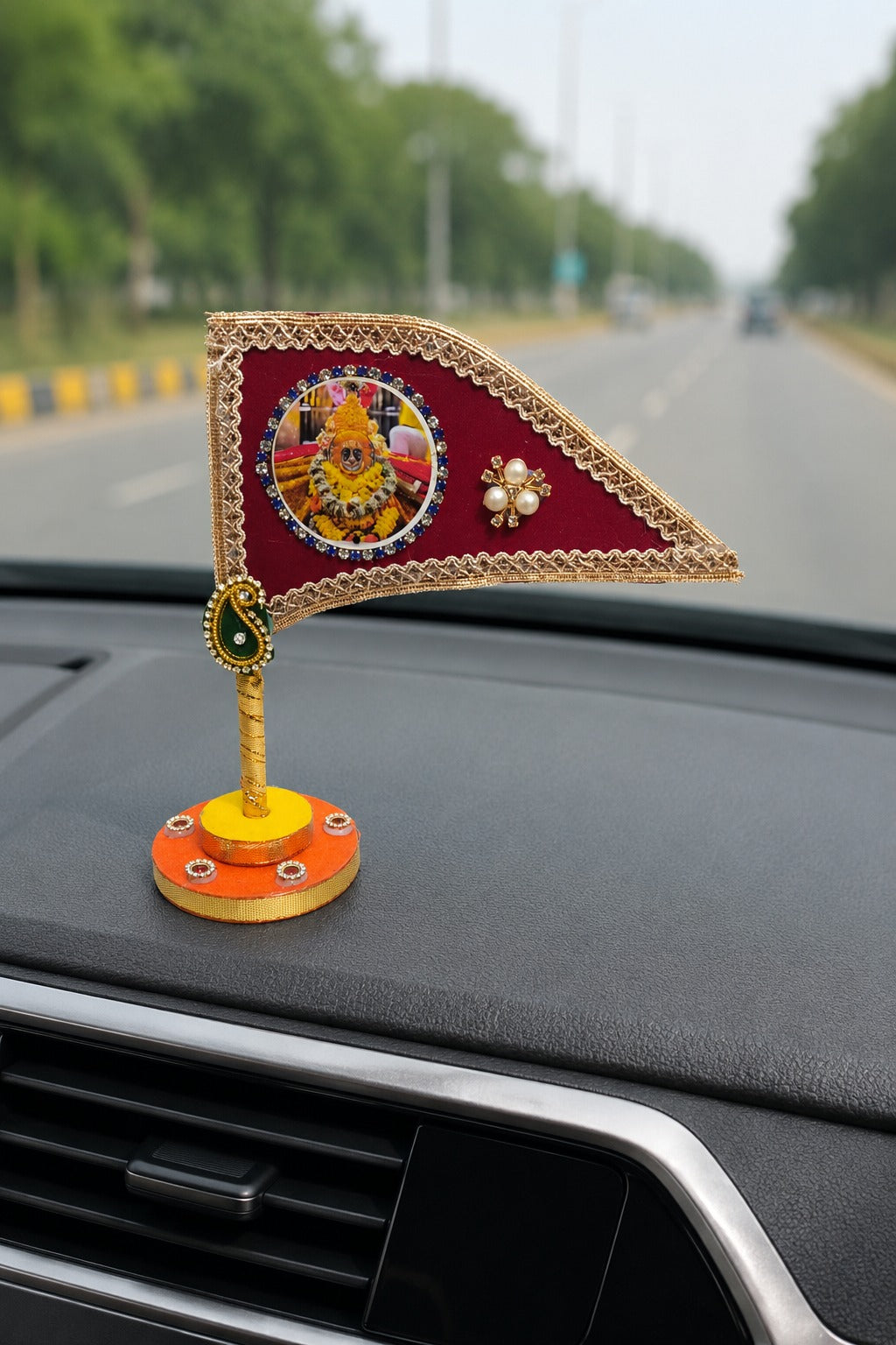 Ramdev Ji Decorative Maroon Nishan Flag for Car Dashboard, Home Mandir & Office Table