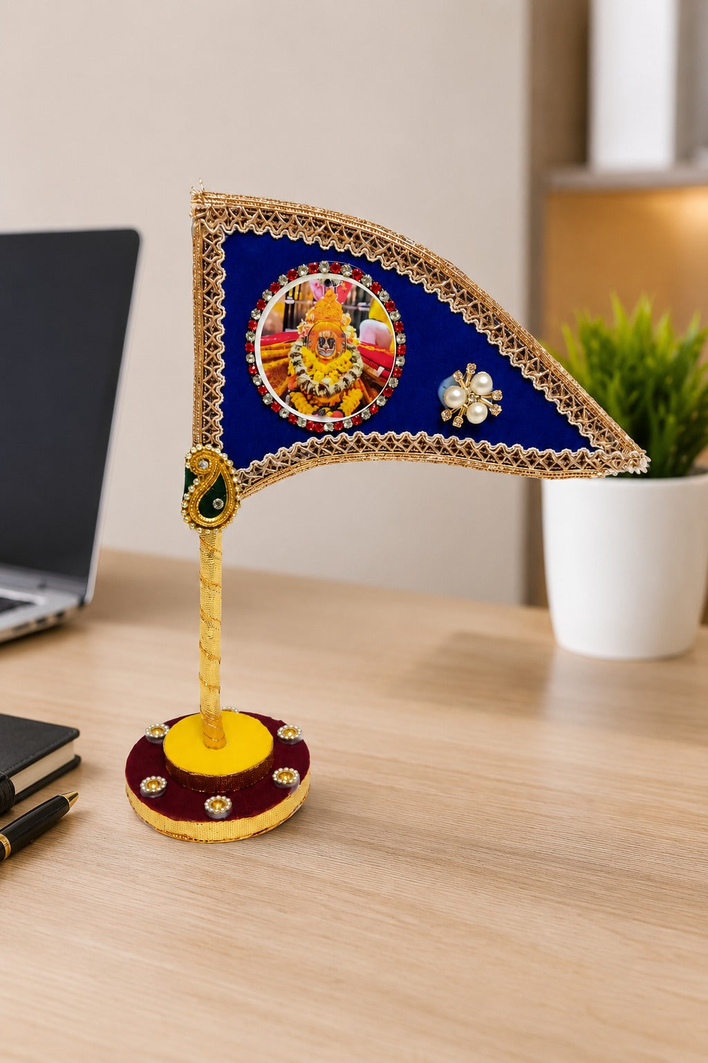 Ramdev Ji Royal Blue  Decorative Nishan Flag for Car Dashboard, Home Mandir & Office Table