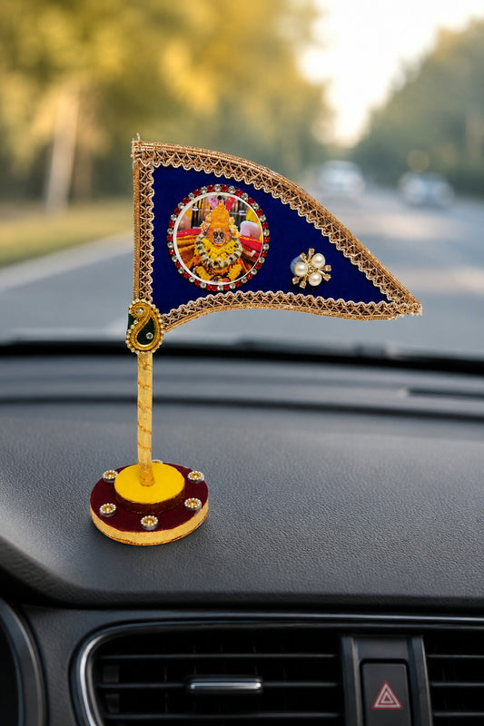 Ramdev Ji Royal Blue  Decorative Nishan Flag for Car Dashboard, Home Mandir & Office Table