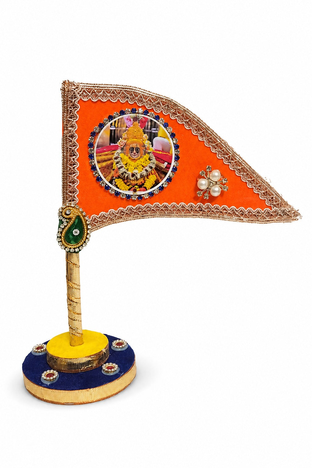 Ramdev Ji Decorative Saffron Nishan Flag for Car Dashboard, Home Mandir & Office Table