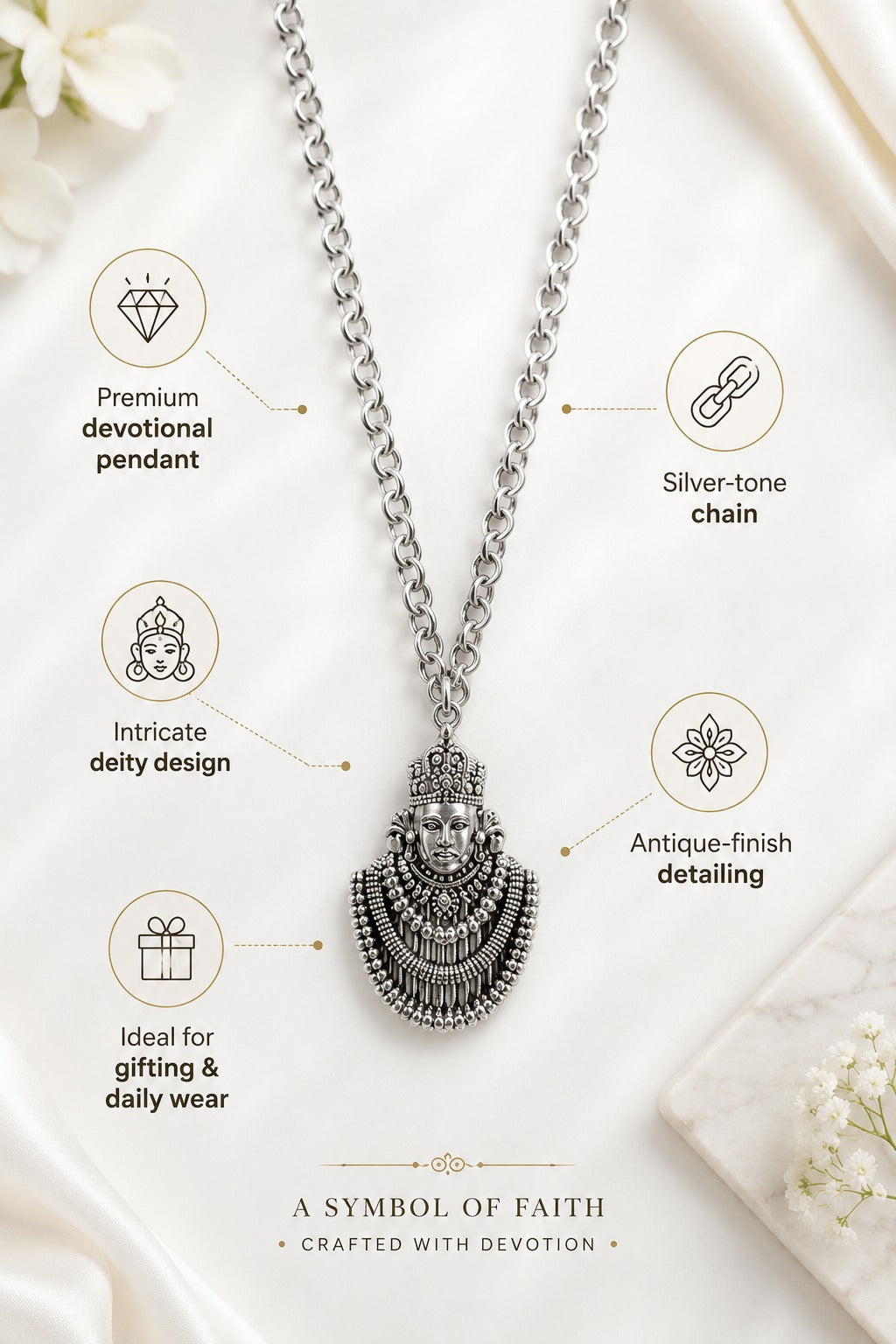 Khatu Shyam Ji Oxidised Silver coated Locket with Chain for Men & Women