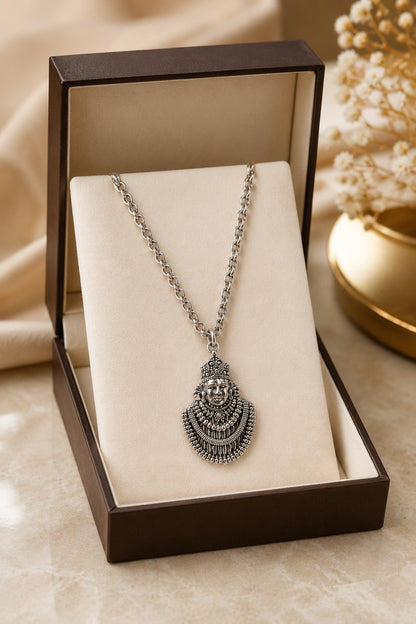 Khatu Shyam Ji Oxidised Silver coated Locket with Chain for Men & Women
