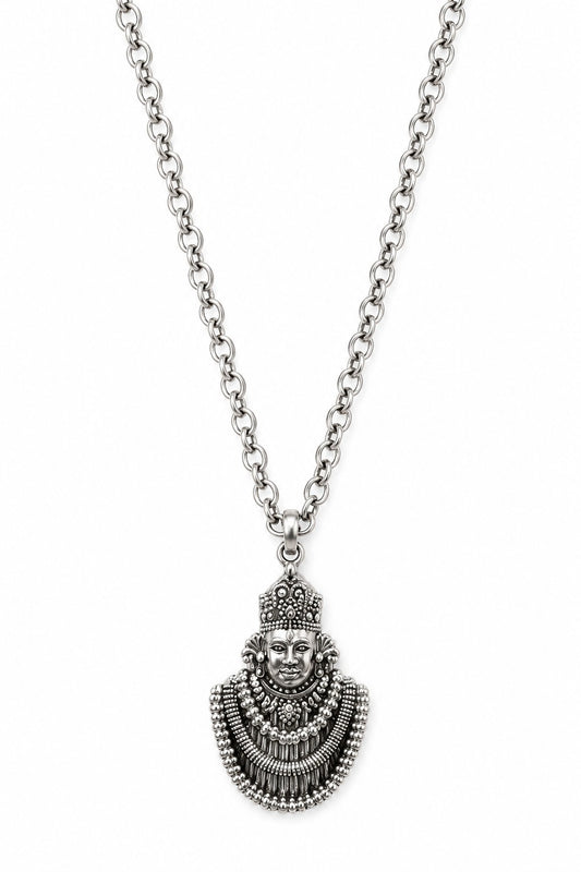 Khatu Shyam Ji Oxidised Silver coated Locket with Chain for Men & Women
