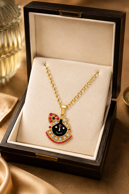 Shreenath Ji Gold-Tone Stone-Studded Pendant with Chain for Men & Women