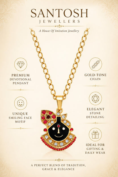 Shreenath Ji Gold-Tone Stone-Studded Pendant with Chain for Men & Women