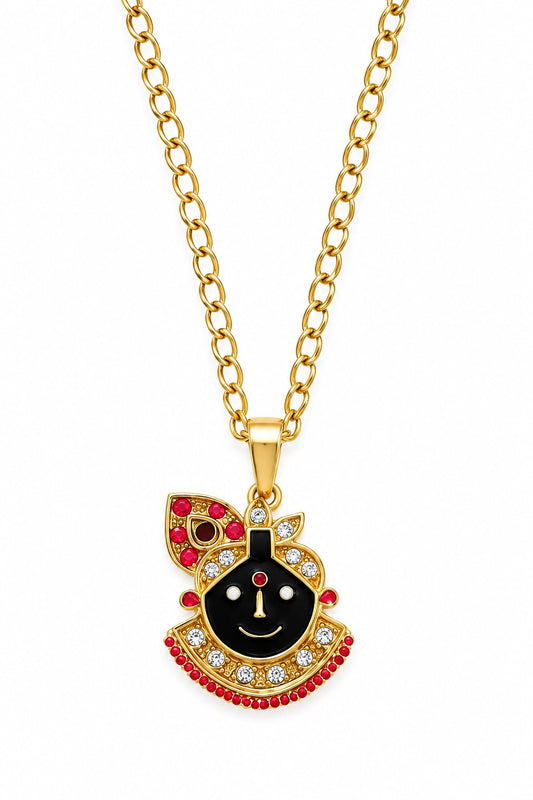 Shreenath Ji Gold-Tone Stone-Studded Pendant with Chain for Men & Women