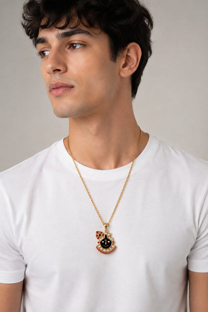 Shreenath Ji Gold-Tone Stone-Studded Pendant with Chain for Men & Women
