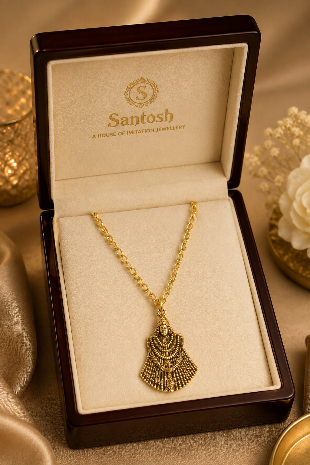 Khatu Shyam Ji Antique Gold-Tone Pendant with Chain for Men & Women