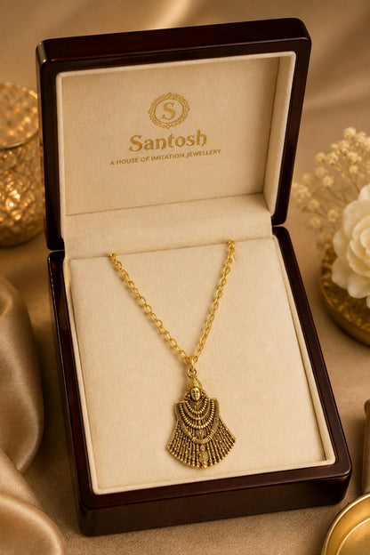 Khatu Shyam Ji Antique Gold-Tone Pendant with Chain for Men & Women