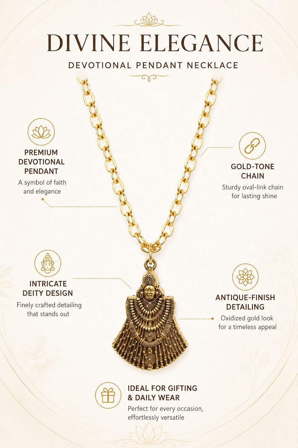Khatu Shyam Ji Antique Gold-Tone Pendant with Chain for Men & Women