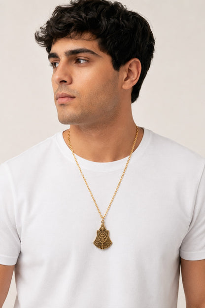Khatu Shyam Ji Antique Gold-Tone Pendant with Chain for Men & Women