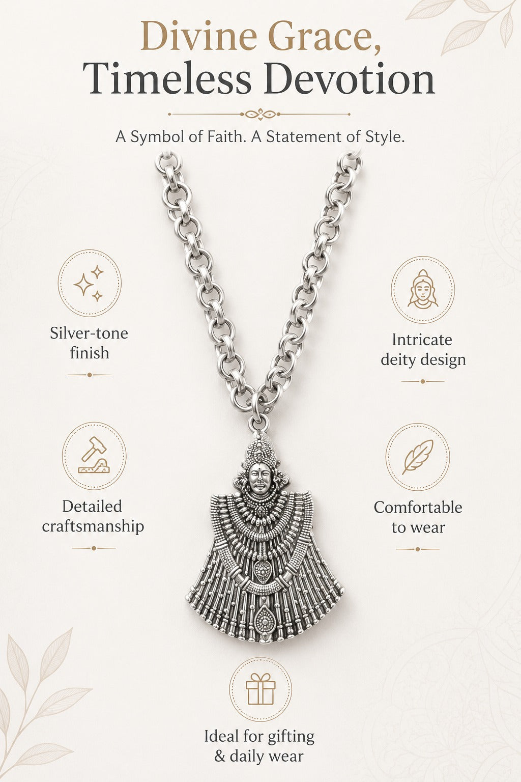 Khatu Shyam Ji Full-Form Oxidised Silver-Tone Pendant with Chain