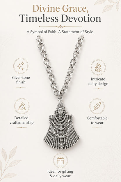 Khatu Shyam Ji Full-Form Oxidised Silver-Tone Pendant with Chain