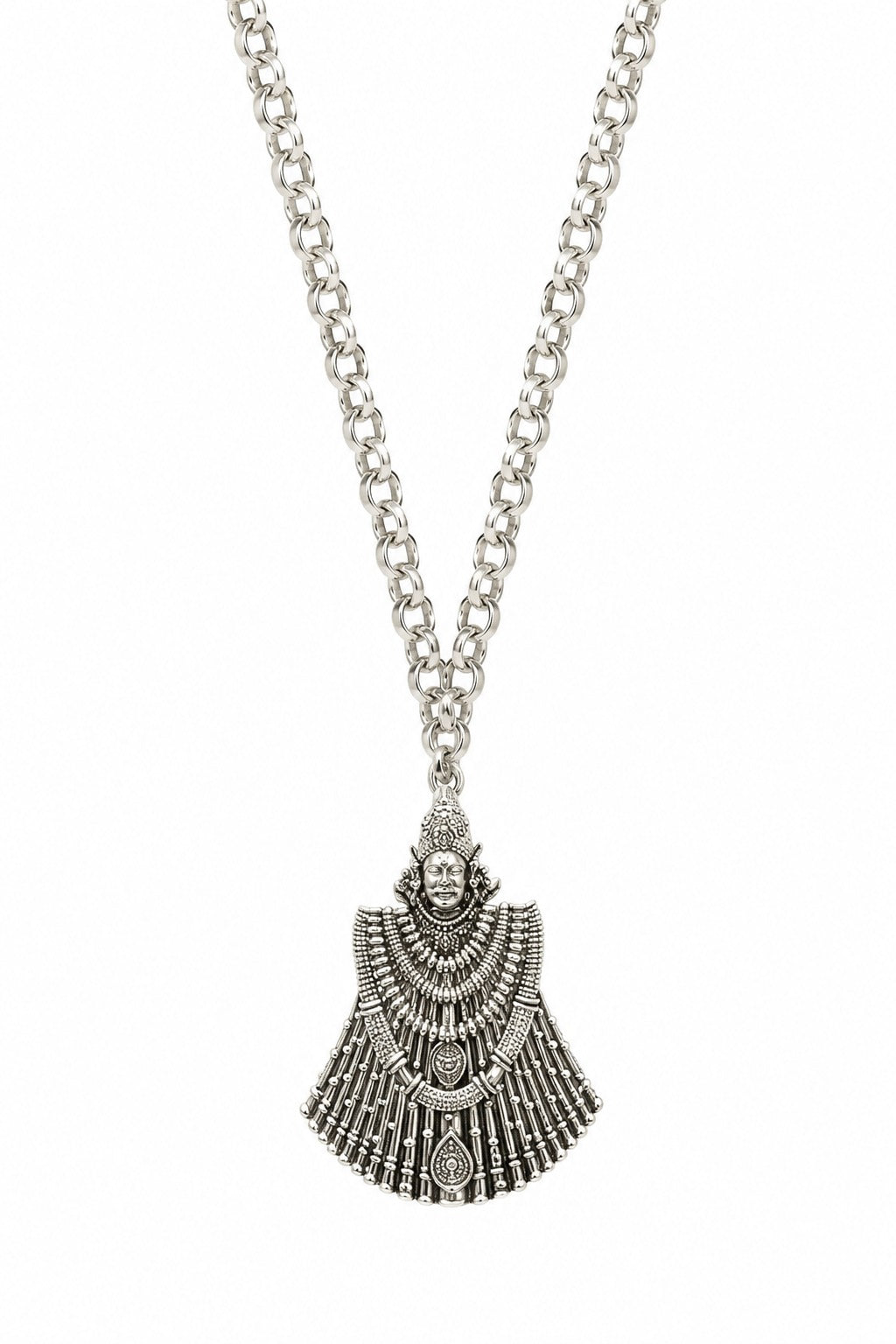Khatu Shyam Ji Full-Form Oxidised Silver-Tone Pendant with Chain