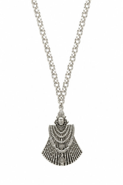 Khatu Shyam Ji Full-Form Oxidised Silver-Tone Pendant with Chain