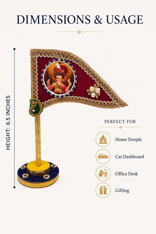 Ganesh Ji Dhwaja Maroon | Ganpati Flag for Home Temple, Office & Puja Decoration | Decorative Tabletop Ganesh Ji Flag