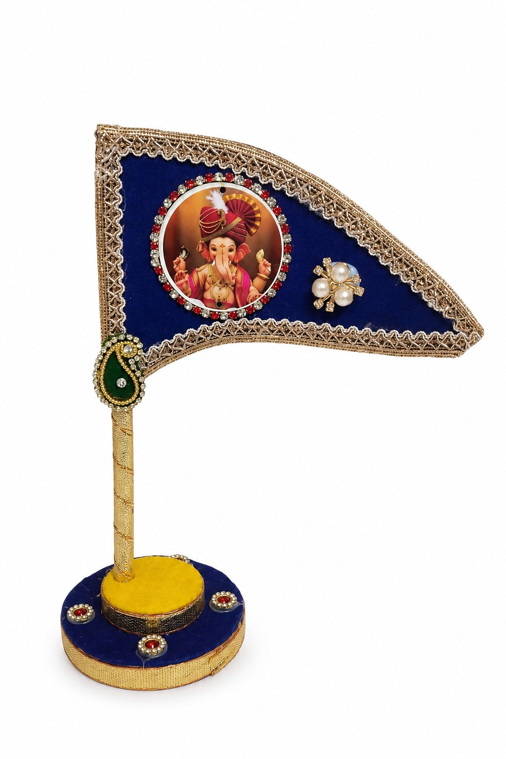 Ganesh Ji Dhwaja Navy Blue | Ganpati Flag for Home Temple, Office & Puja Decoration | Decorative Tabletop Ganesh Ji Flag