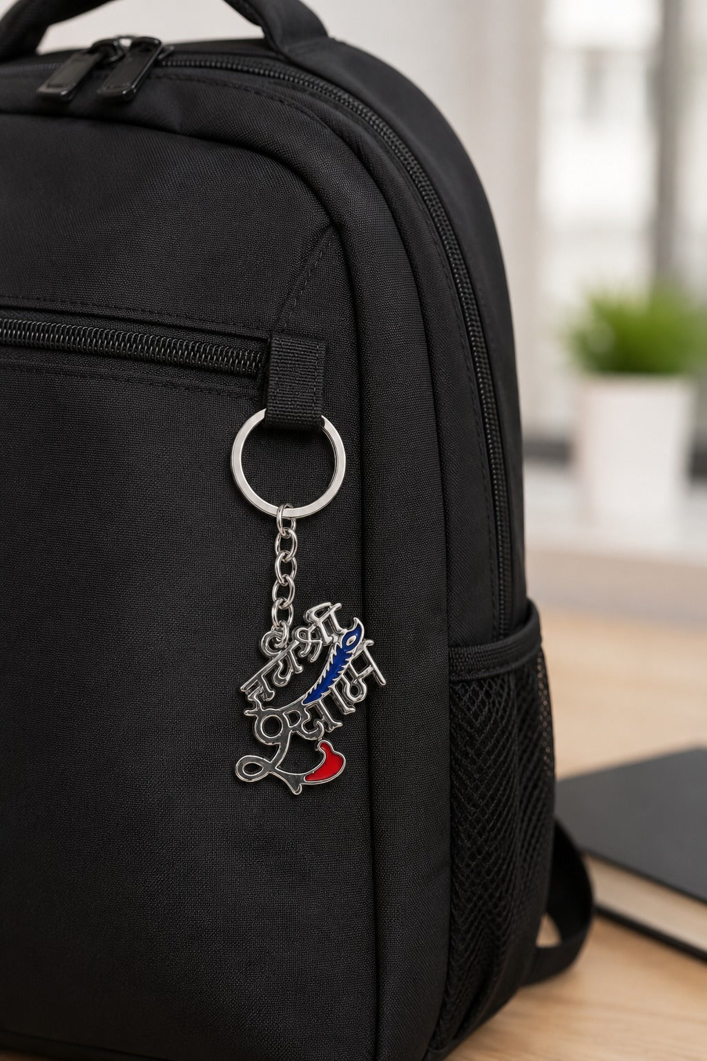 Jai Shree Shyam Silver-Tone Metal Keychain with Mor Pankh Design | Khatu Shyam Ji Key Ring for Car, Bike & Devotional Gift