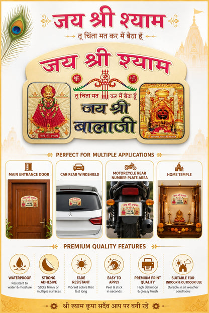 Jai Shree Shyam & Balaji Waterproof Devotional Sticker for Car, Bike, Main Door & Home Mandir | Premium Religious Adhesive Decal