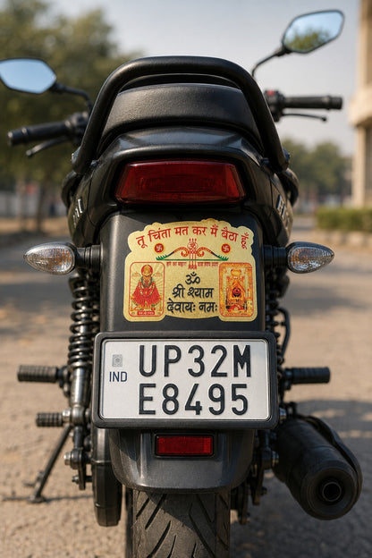 Golden Khatu Shyam Ji & Salasar Balaji Waterproof Sticker with “Tu Chinta Mat Kar Main Baitha Hoon” | Religious Decal for Car, Bike, Door & Mandir